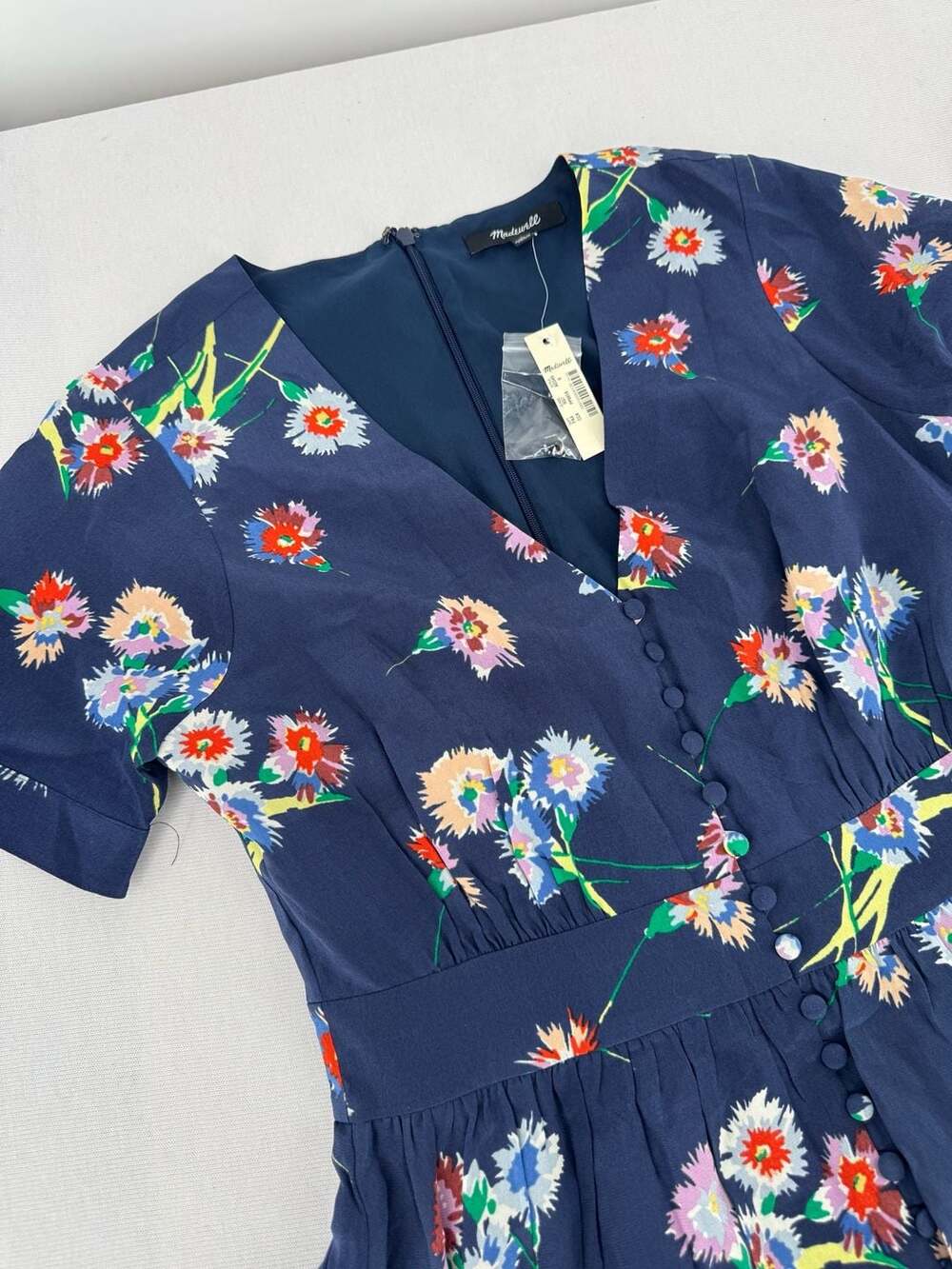 Madewell Silk Button-Front Tie-Sleeve Dress Size 0 Flutter-By Floral NWT